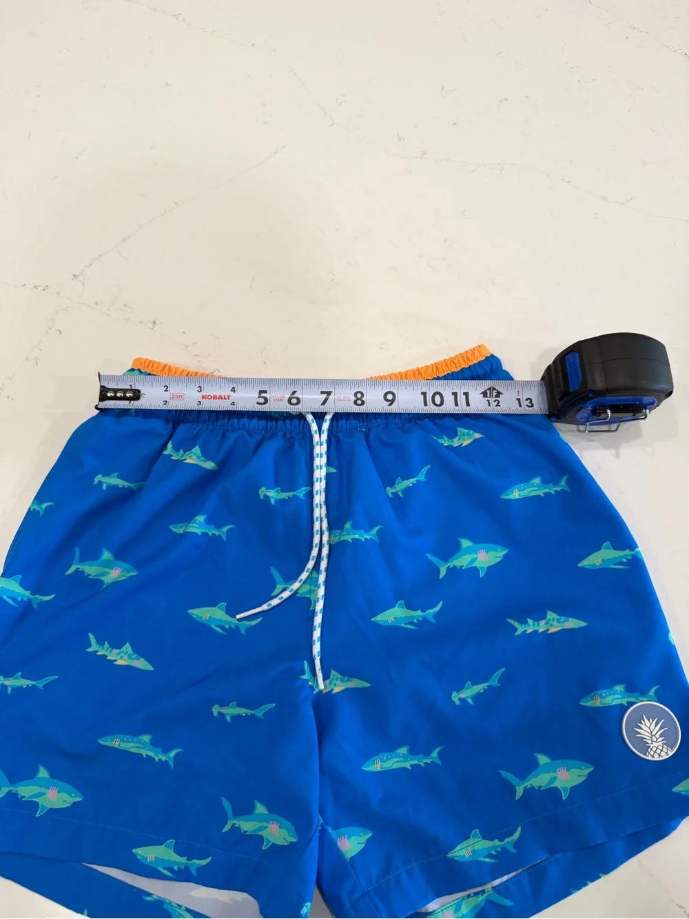 chubbies Men’s Blue Swim Trunks with Green Shark Print - Small